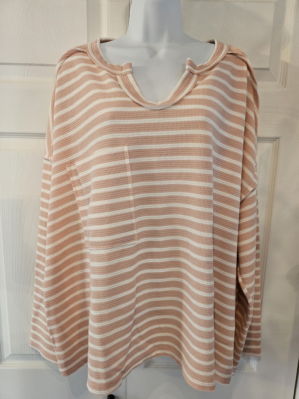 Striped Knit Pullover Top - Blush/White